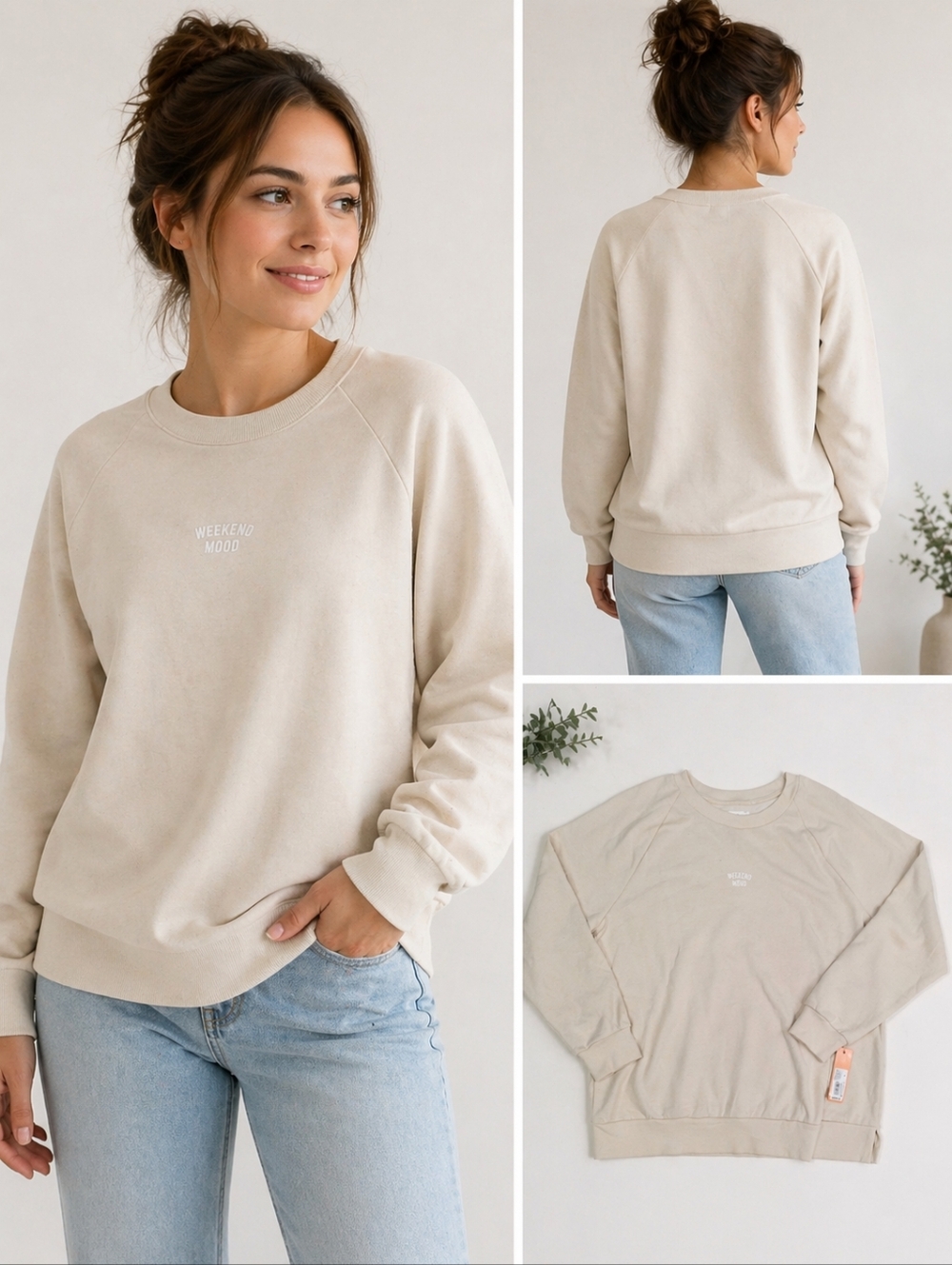 "Weekend Mood" Cream Crewneck Sweatshirt NWT
